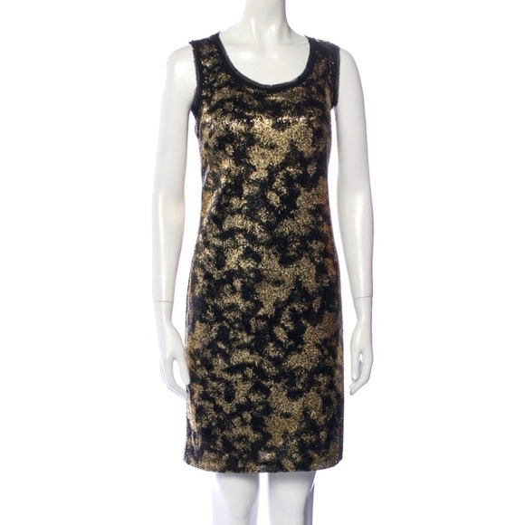 EUC Michael Kors Metallic Gold Sequins Sheath Dress - Picture 1 of 12